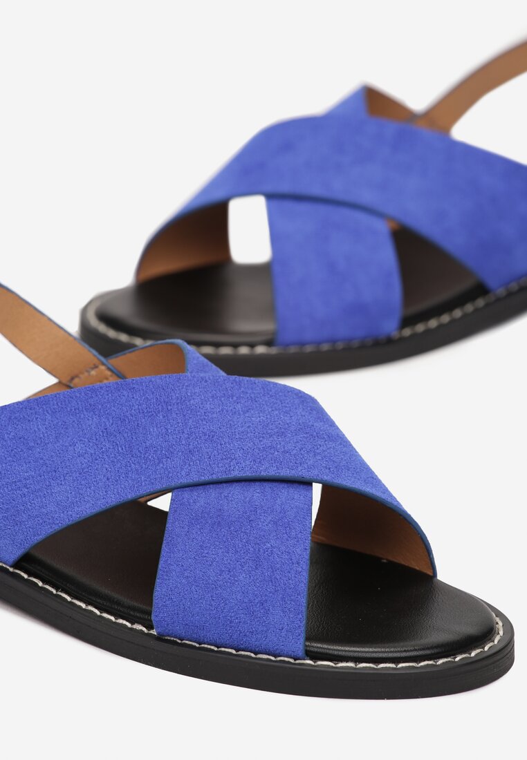 Niebieskie Sandały z Przeplatanym Paskiem i Otwartym Noskiem Thateia