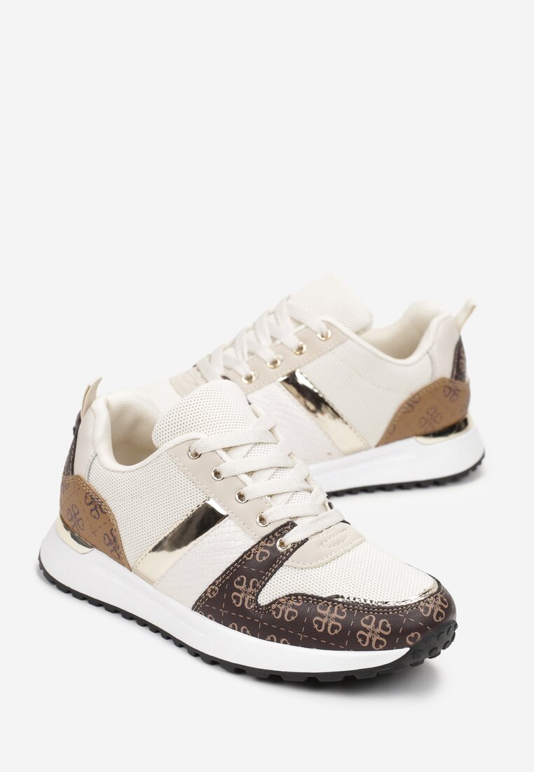 Sneakers Bej Imprimate Înalte Odenia cu Talpă Groasă