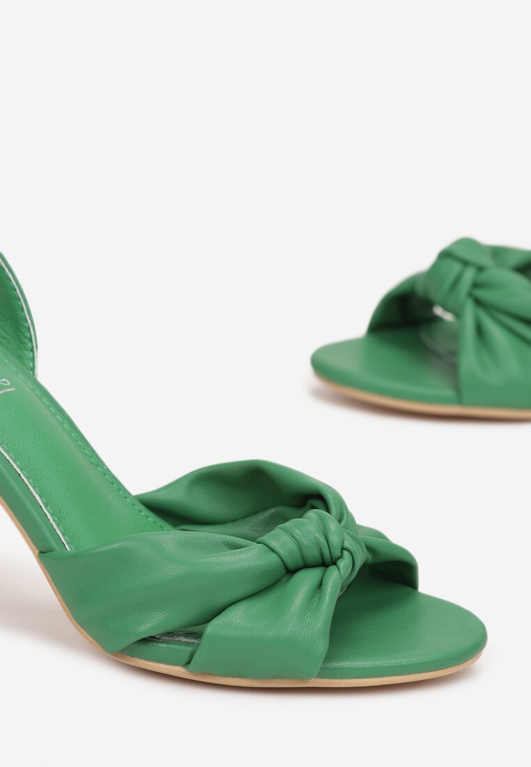 Zielone Sandały na Szpilce z Otwartym Noskiem i Paskiem w Cyrkonie Neodia