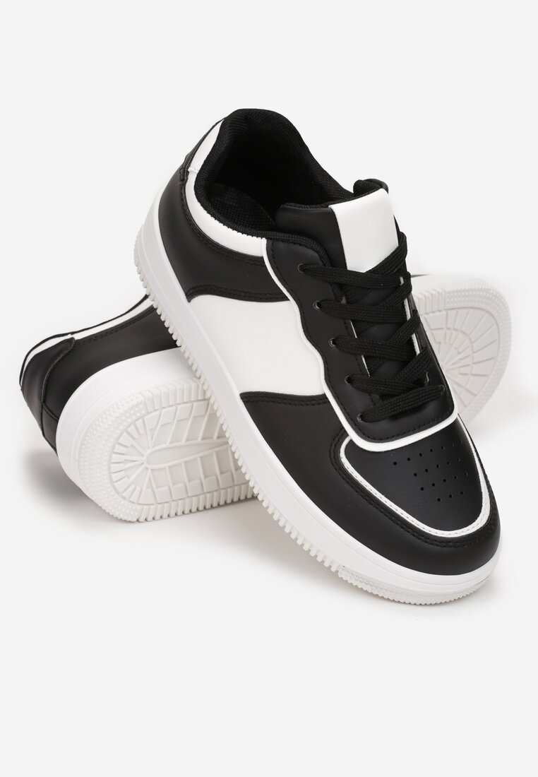 Biało-Czarne Sneakersy Sznurowane na Grubej Podeszwie Taleith
