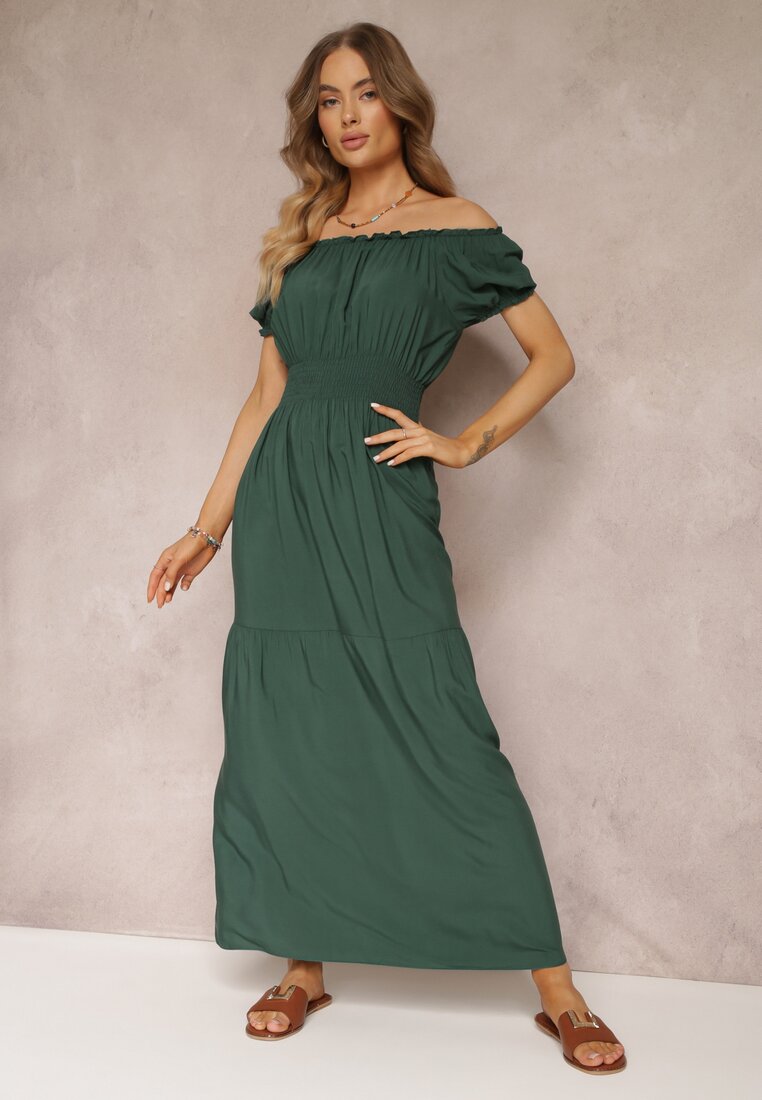 Rochie Verde Închis Cloș Yolaphne Tip Carmen