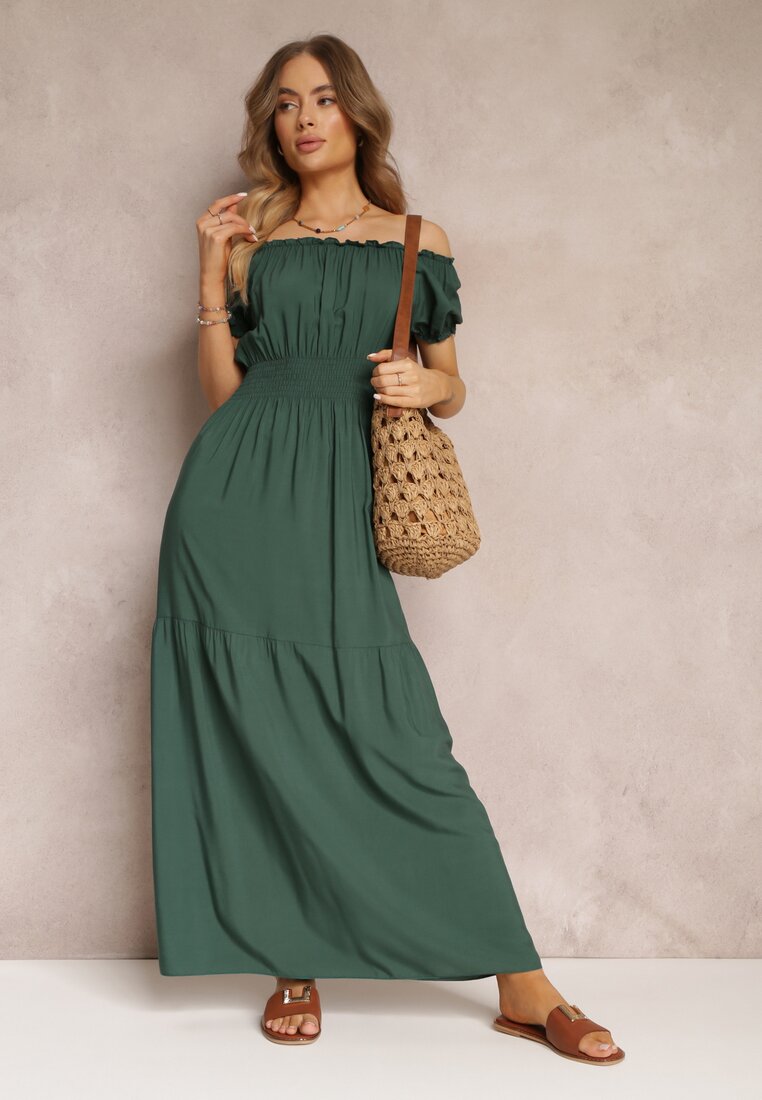 Rochie Verde Închis Cloș Yolaphne Tip Carmen