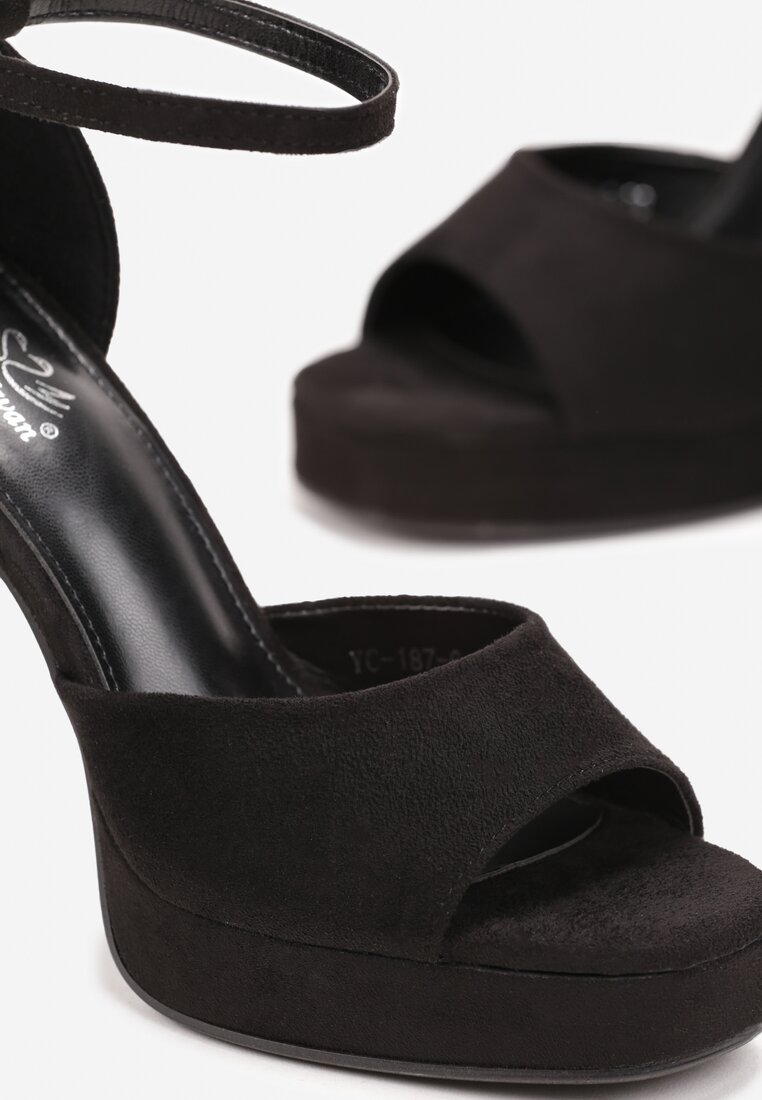 Czarne Sandały na Słupku i Platformie z Otwartym Noskiem Maesine