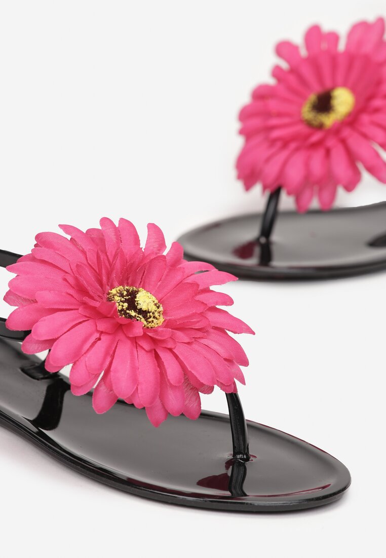 Czarne Sandały Japonki z Kwiatem Tristiva