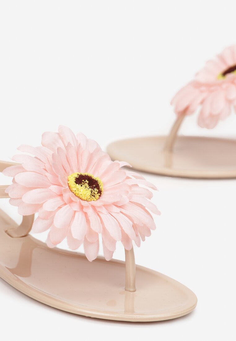 Ciemnobeżowe Sandały Japonki z Kwiatem Tristiva