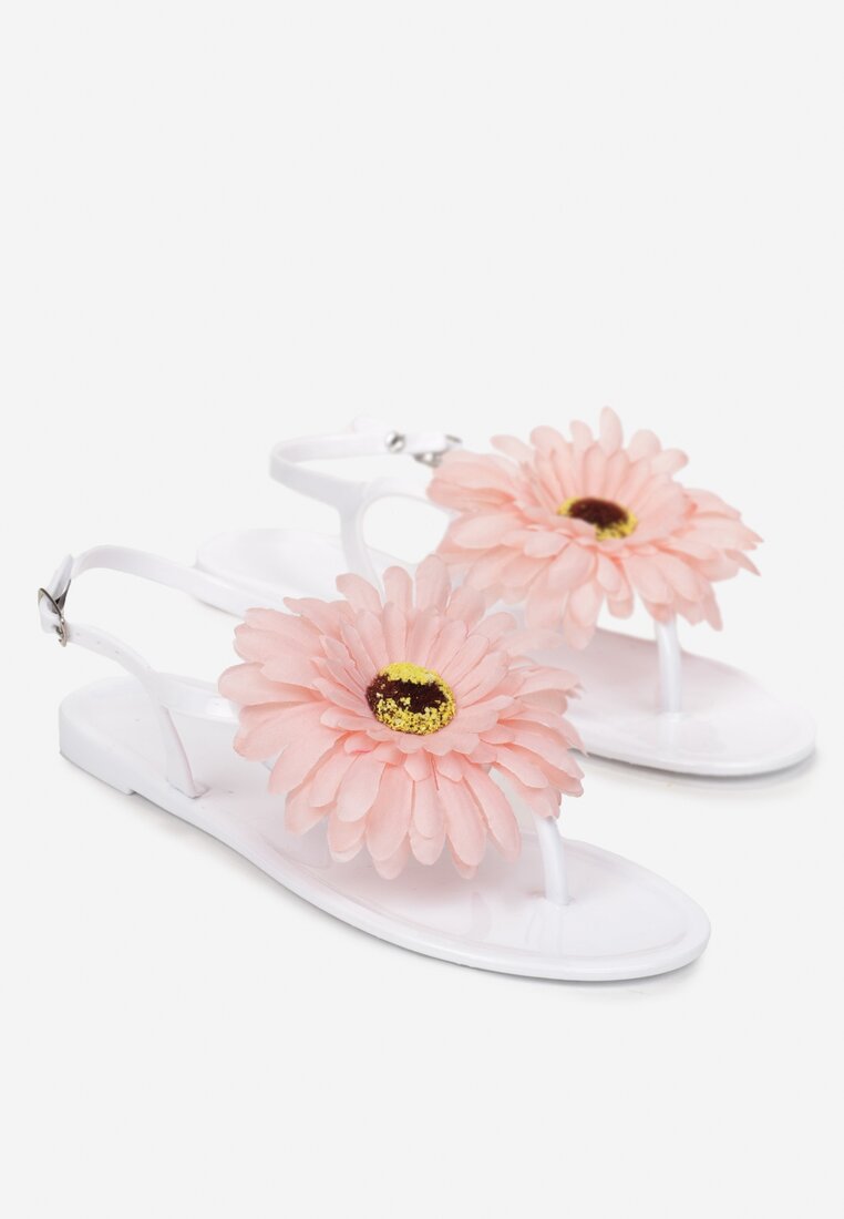 Białe Sandały Japonki z Kwiatem Tristiva