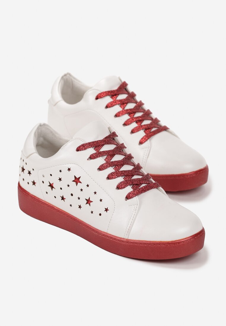 Biało-Czerwone Sneakersy Sznurowane na Grubej Podeszwie Nensa