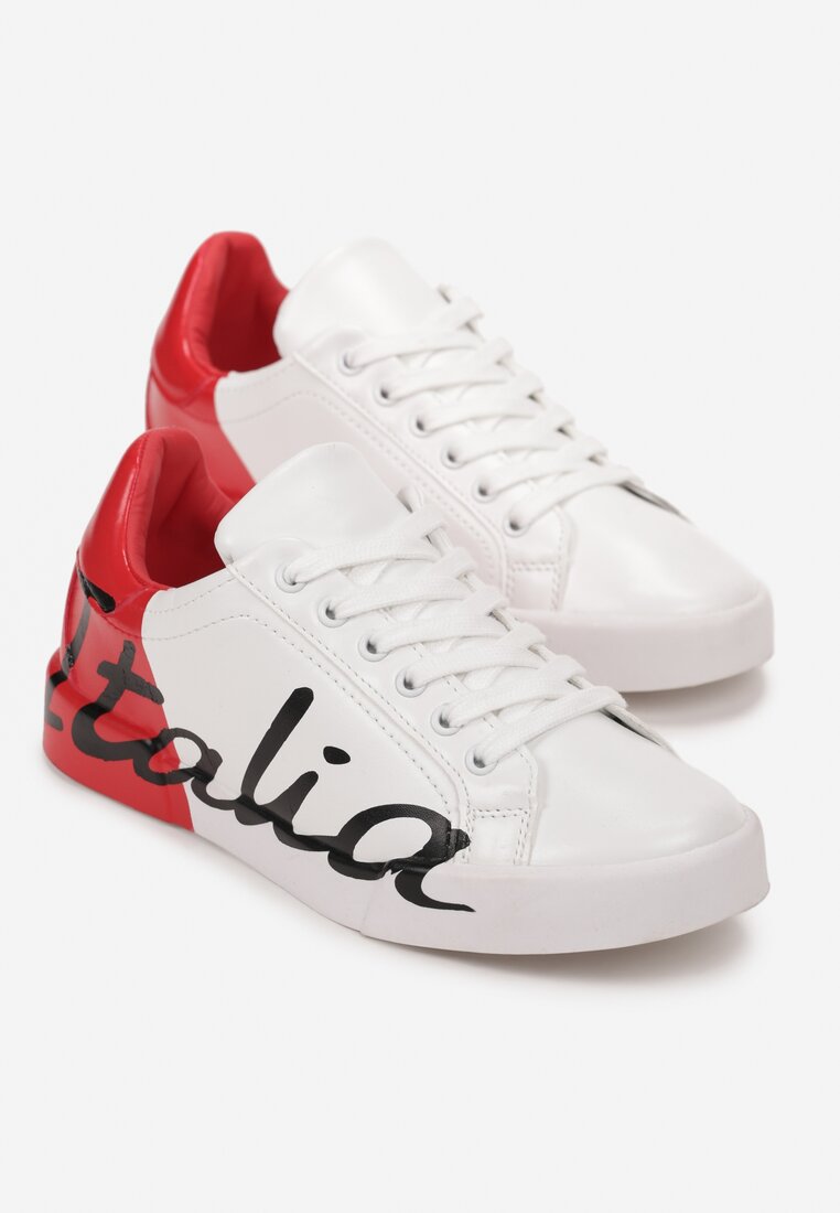 Biało-Czerwone Sneakersy z Ozdobnym Nadrukiem Arenthea