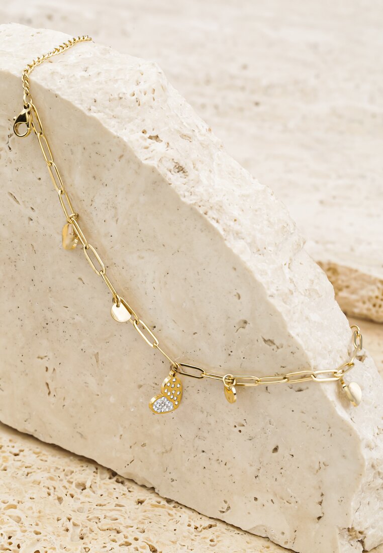 Złota Bransoletka z Zawieszkami i Serduszkami w Cyrkonie Tate