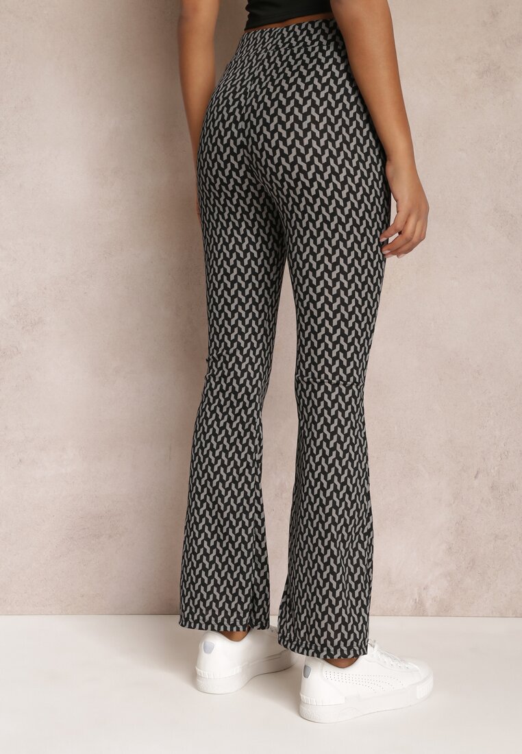 Pantaloni Gri Imprimeu cu Elastic in Talie cu Talia Regulara Nobutora