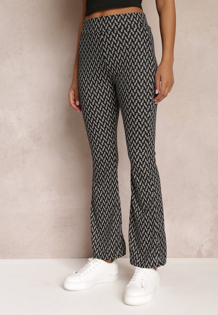 Pantaloni Gri Imprimeu cu Elastic in Talie cu Talia Regulara Nobutora