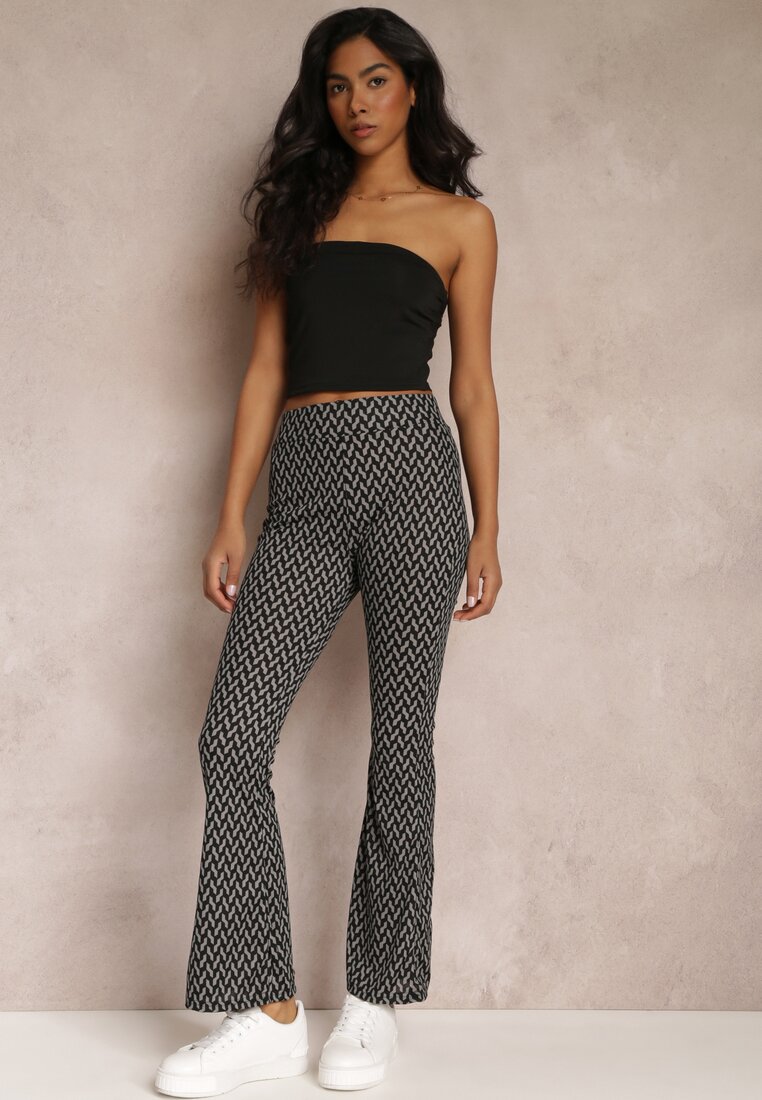 Pantaloni Gri Imprimeu cu Elastic in Talie cu Talia Regulara Nobutora