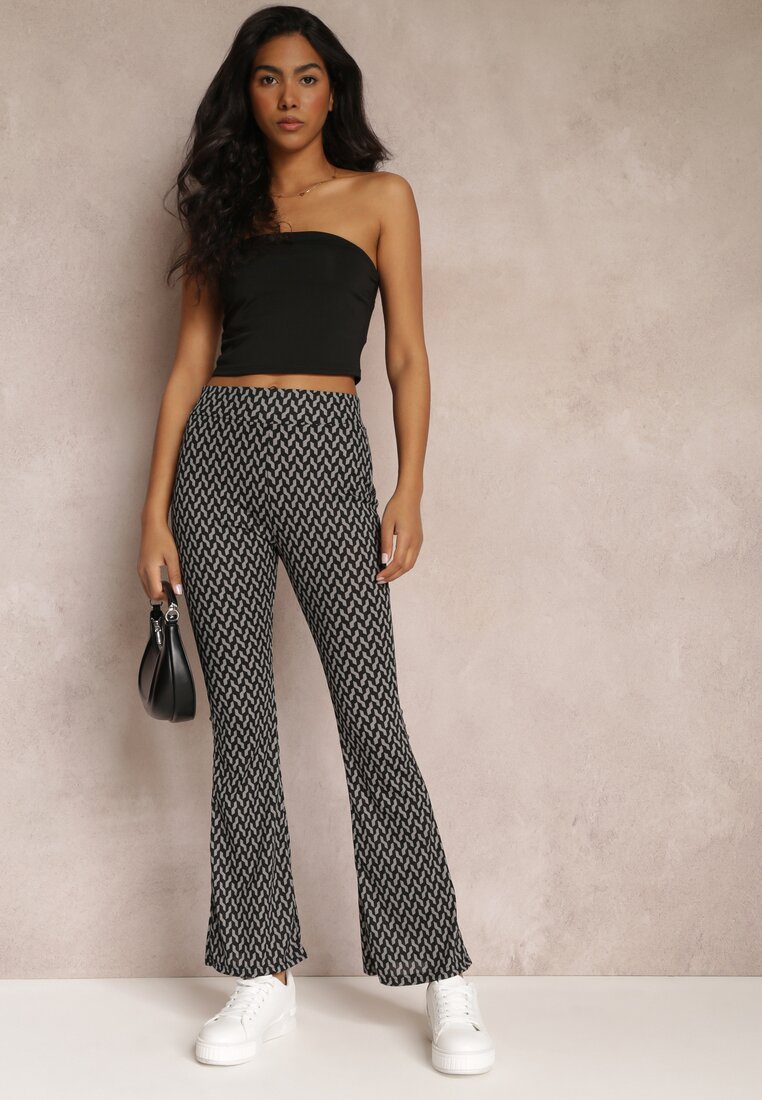 Pantaloni Gri Imprimeu cu Elastic in Talie cu Talia Regulara Nobutora