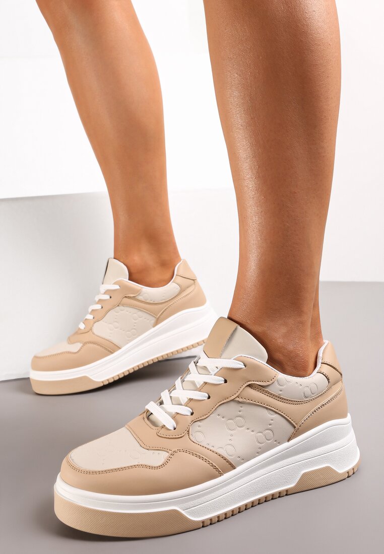 Sneakers Bej Închis cu Șireturi pe Talpă Groasă Ainne