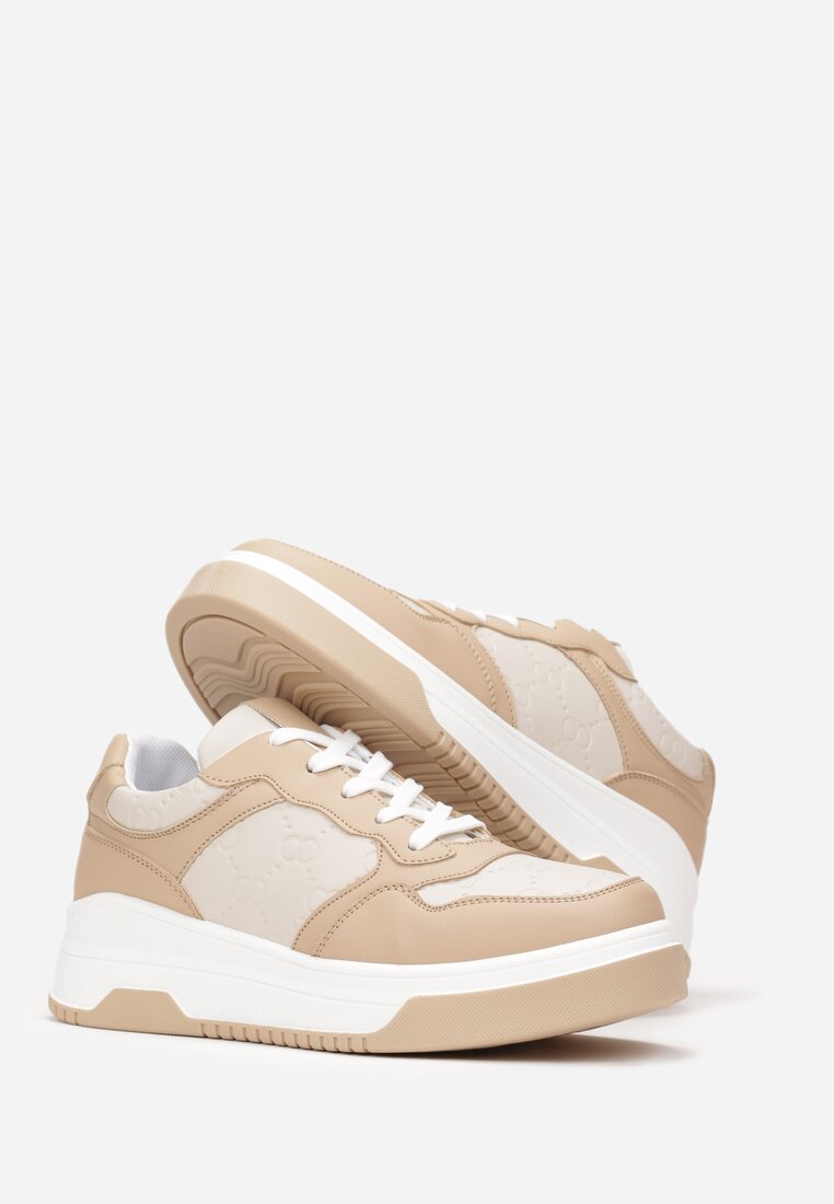 Sneakers Bej Închis cu Șireturi pe Talpă Groasă Ainne