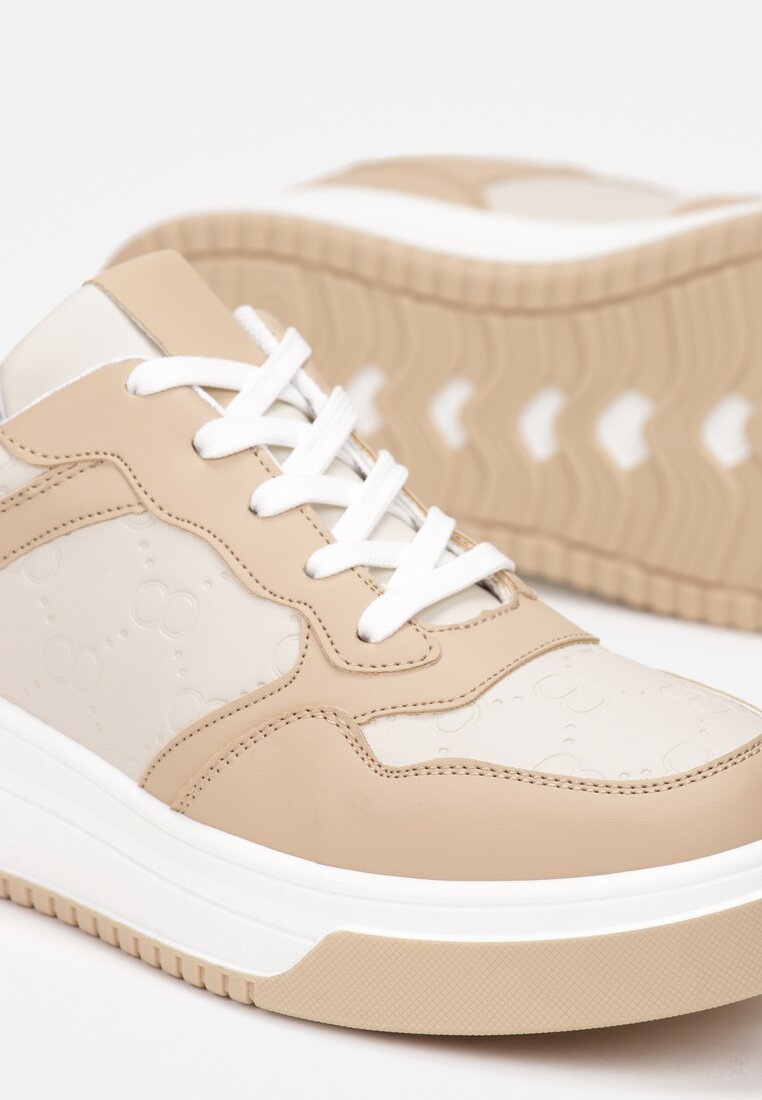 Sneakers Bej Închis cu Șireturi pe Talpă Groasă Ainne