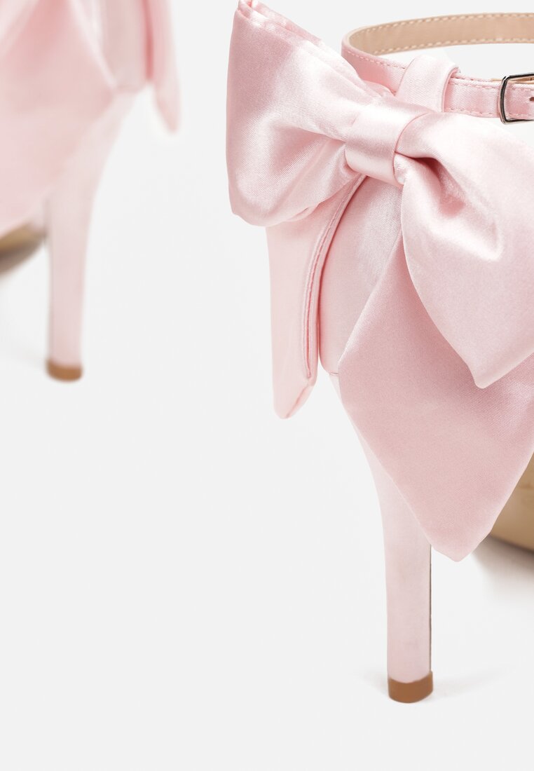 Różowe Satynowe Sandały na Szpilce z Kokardą Chetha