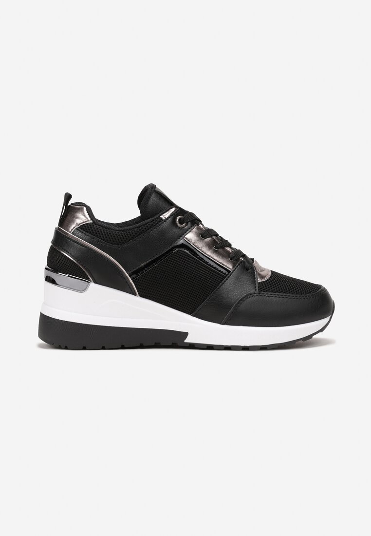 Sneakerși Negri cu Sireturi pe Platformă Joasă cu Perforatie si Cusături Anabrenda