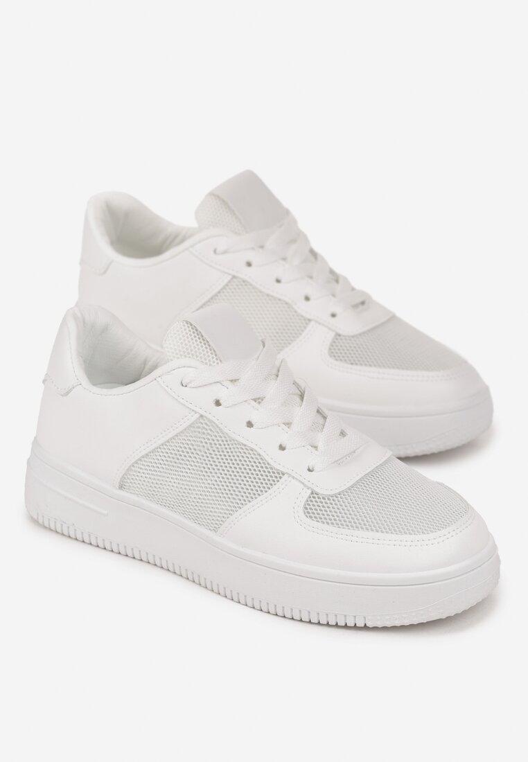 Białe Sneakersy przed Kostkę z Siateczkowymi Wstawkami Angelene
