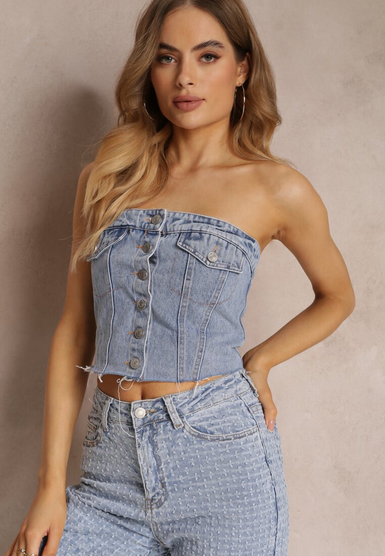Niebieski Jeansowy Top Zapinany na Guziki Riotla