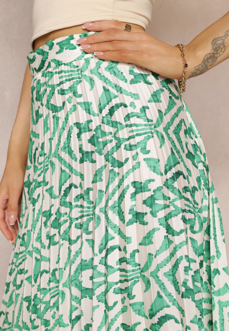 Zielona Plisowana Spódnica Maxi w Fantazyjny Print Maritha