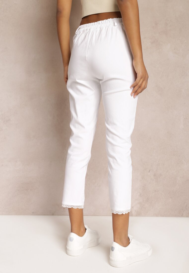 Białe Materiałowe Spodnie Cygaretki Riandra