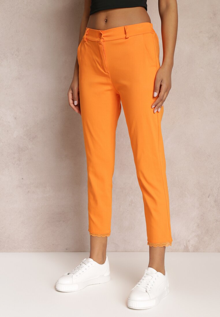 Pomarańczowe Materiałowe Spodnie Cygaretki Riandra