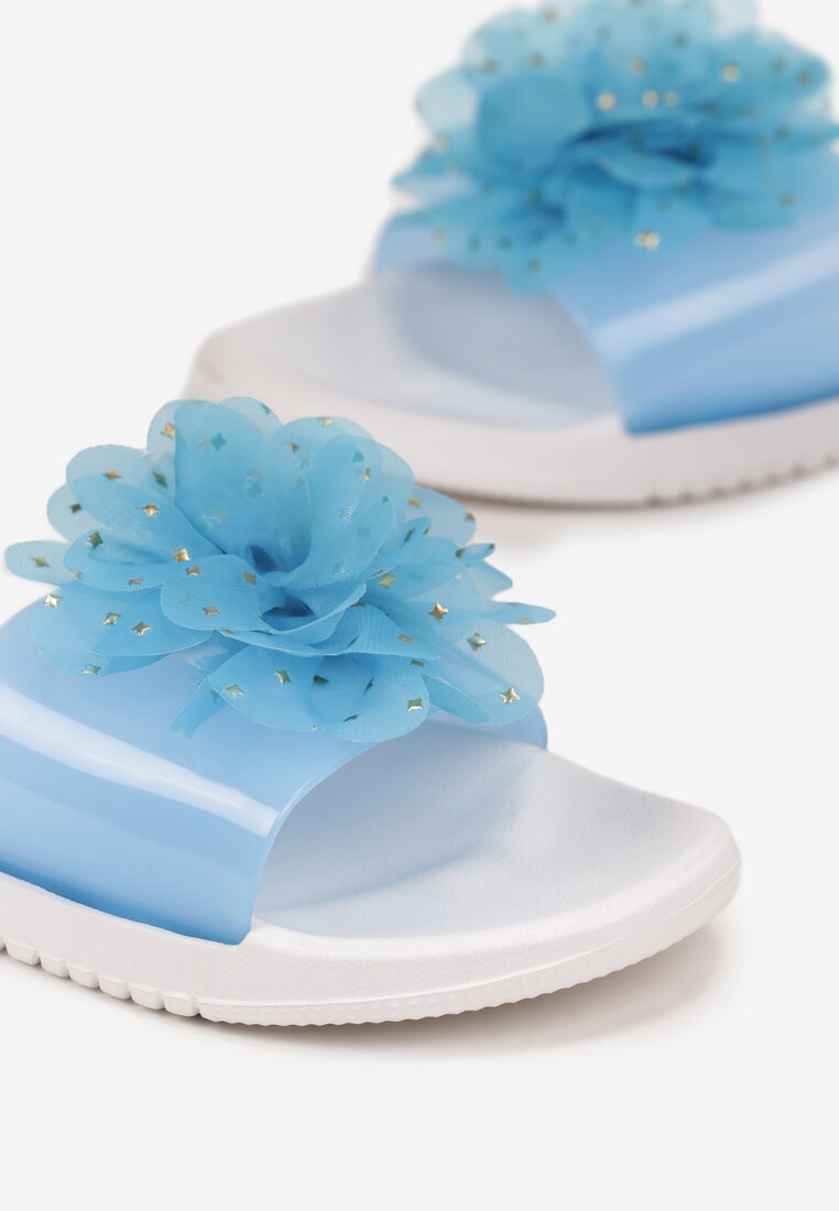 Papuci albaștri de piscină cu floare decorativă Kenja