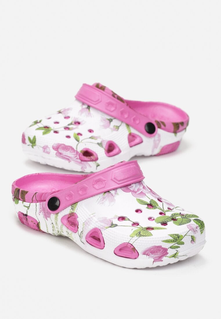 Șlapi de piscină alb-fucsia cu decupaje florale Rutua