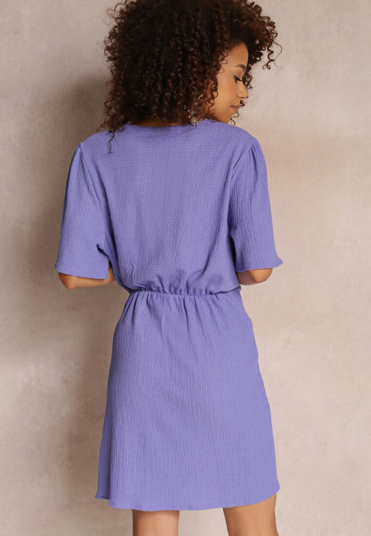 Fioletowa Sukienka Kopertowa z Wiązaniem Fadumo