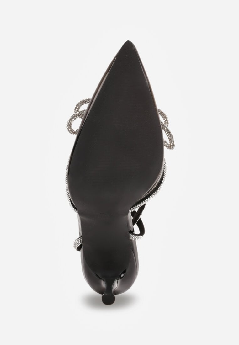 Sandale negre transparente cu toc cui si barete subtiri cu cristale Peppis