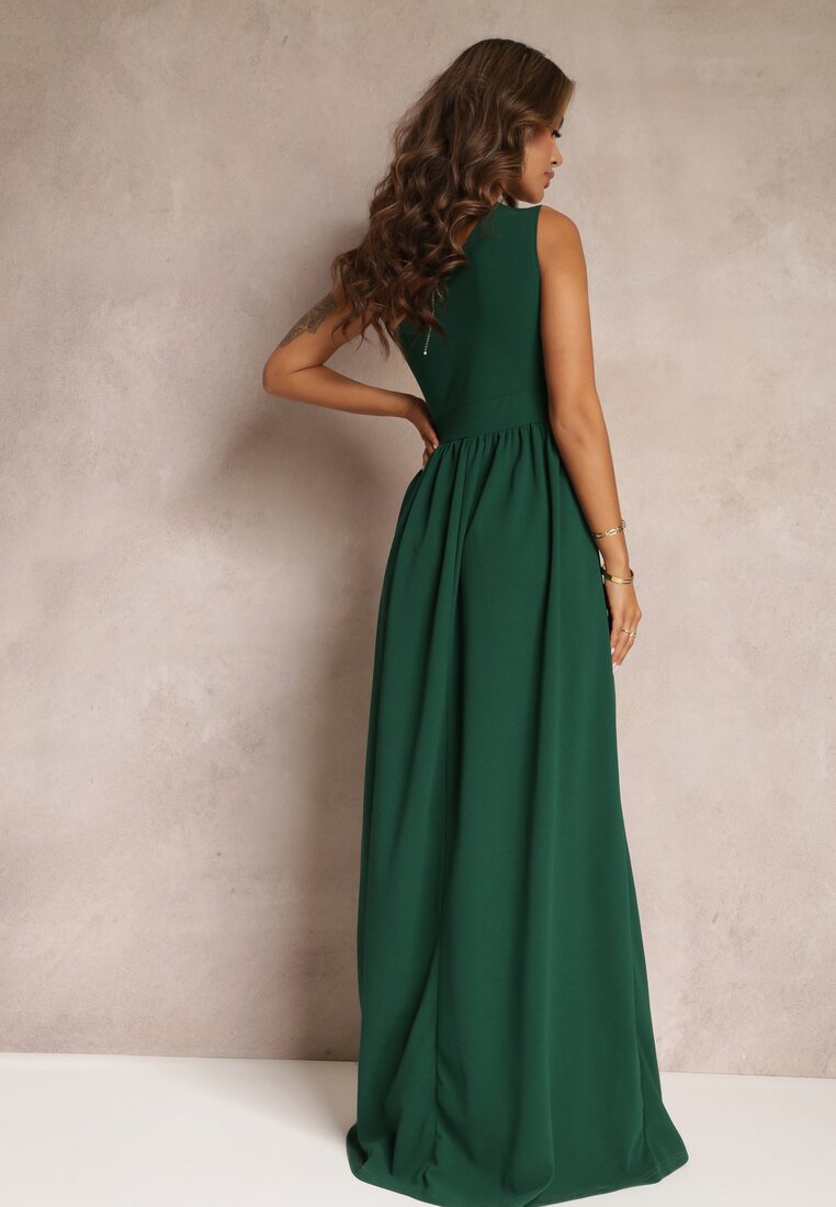 Zielona Asymetryczna Sukienka Na Jedno Ramię z Rozcięciem na Dole Xionia