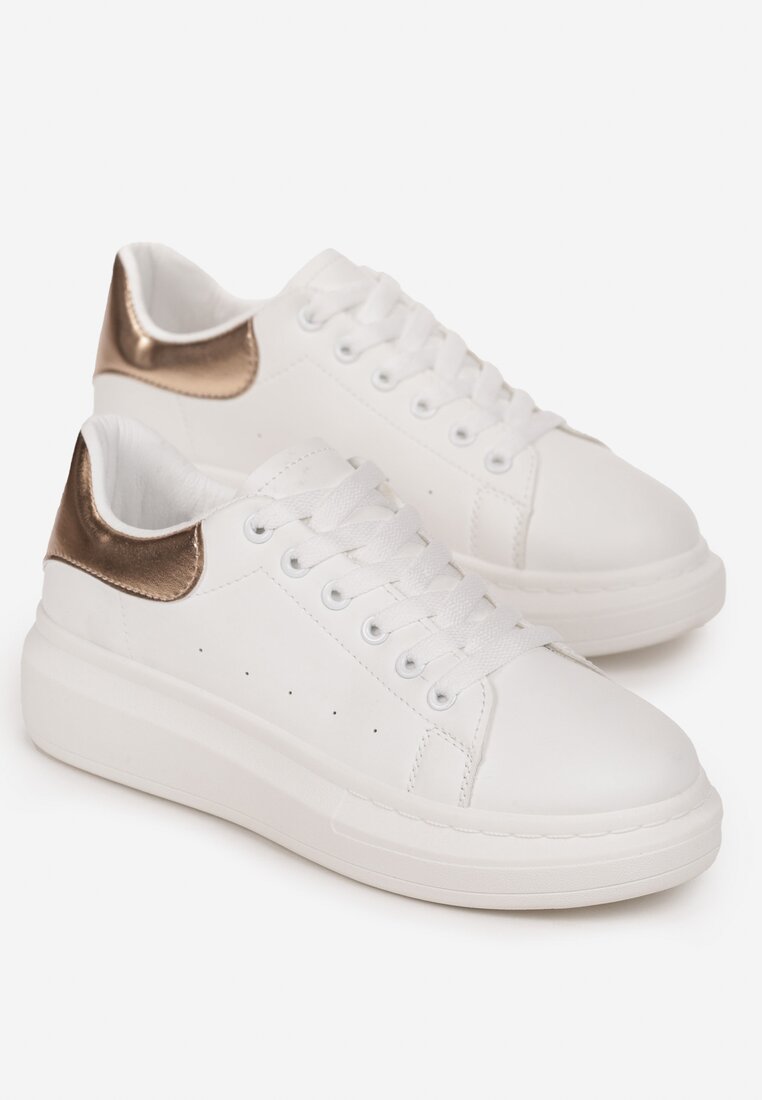 Biało Szampańskie Sneakersy na Platformie z Ozdobnym Zapiętkiem Davilana