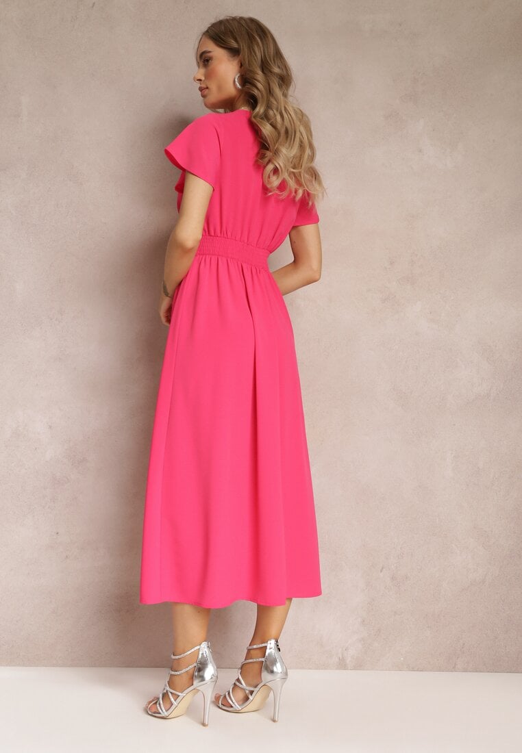 Różowa Rozkloszowana Sukienka Maxi z Wycięciem Ahina
