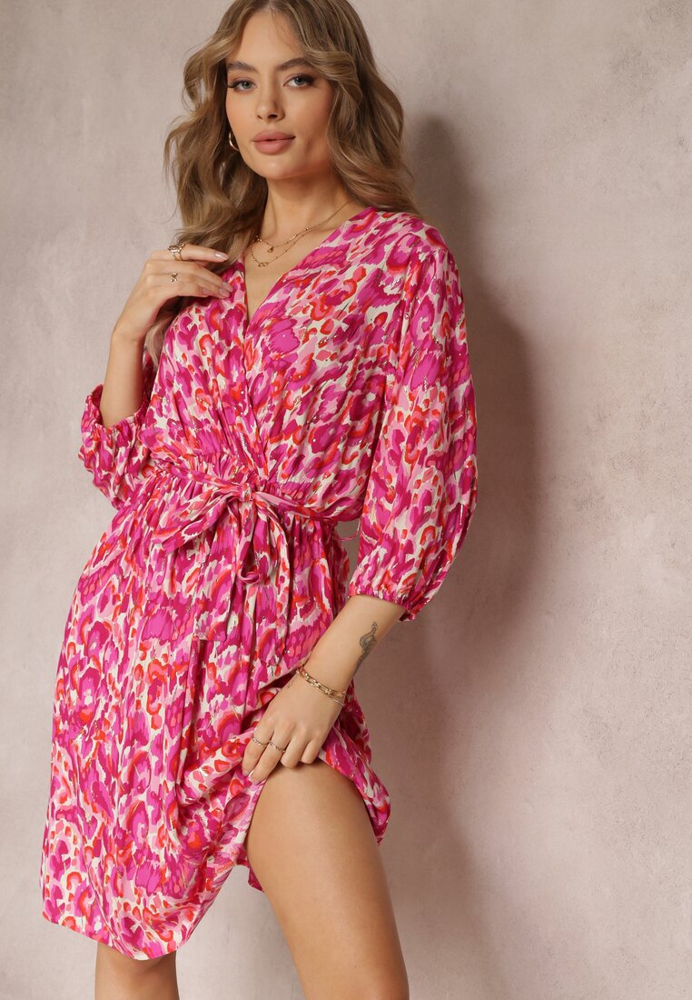 Rochie Midi Fucsia tip Creion cu Curea și Fir Metalic Armellia