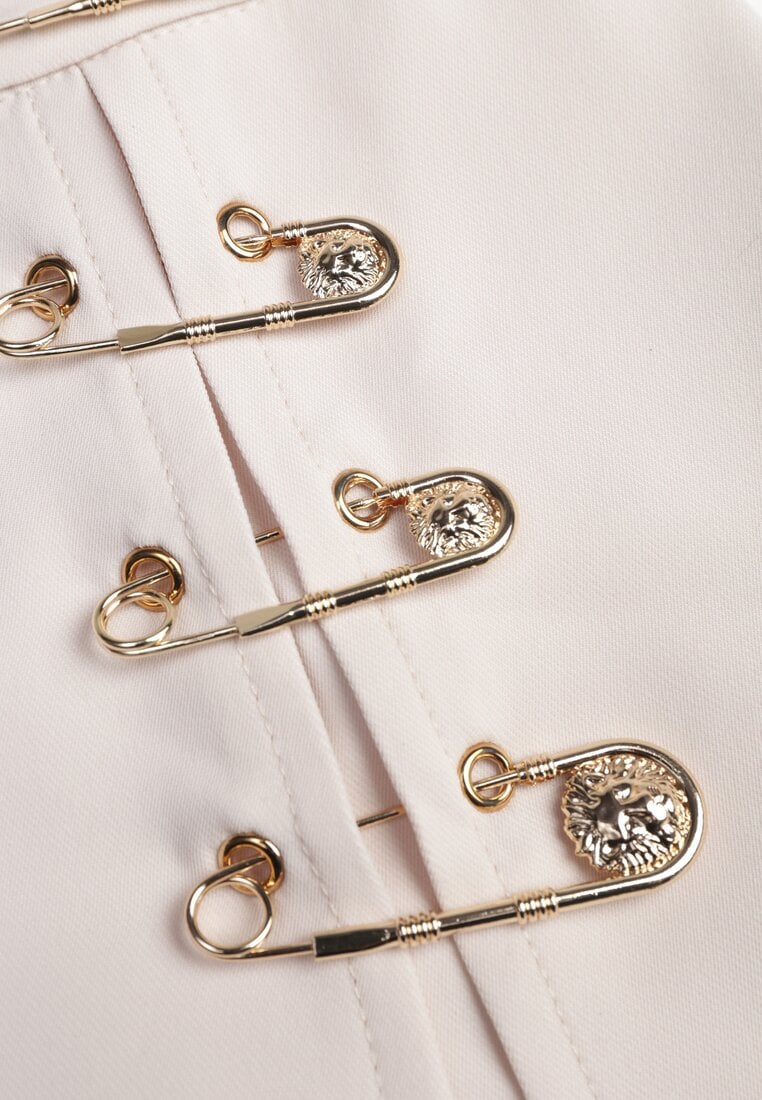 Beżowe Szorty Spódnicospodnie z Agrafkami Fintta