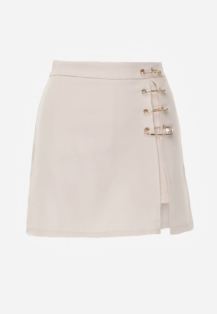Beżowe Szorty Spódnicospodnie z Agrafkami Fintta
