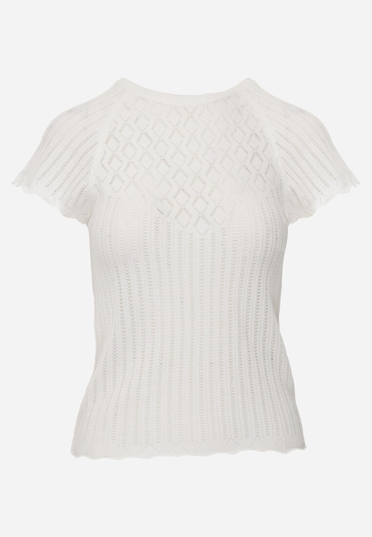 Bluză Albă Ajustată Ajurată cu Mâneci Scurte Yamani