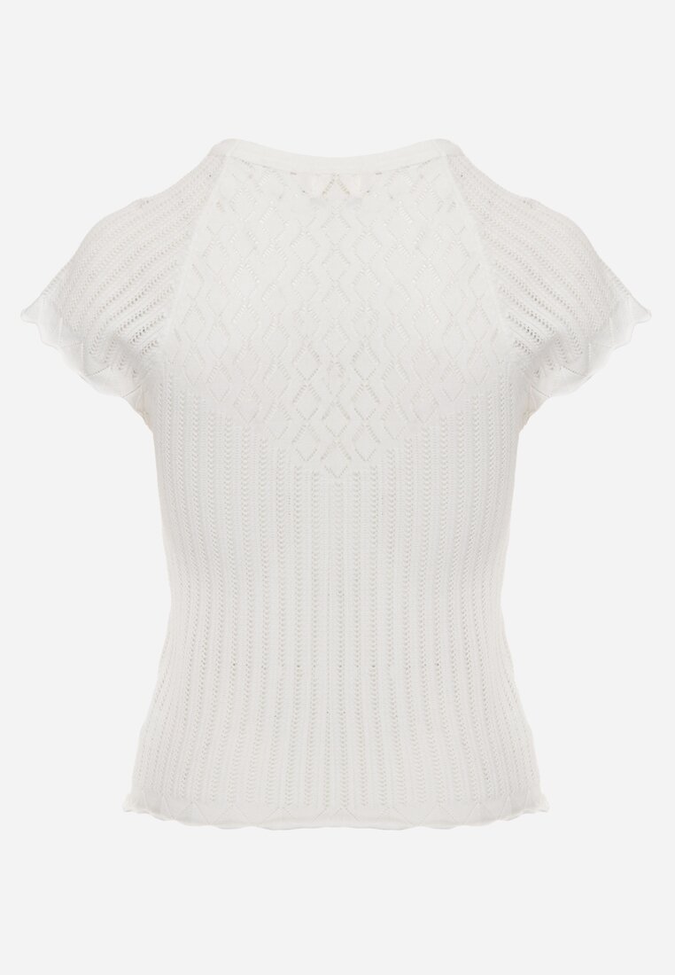 Bluză Albă Ajustată Ajurată cu Mâneci Scurte Yamani