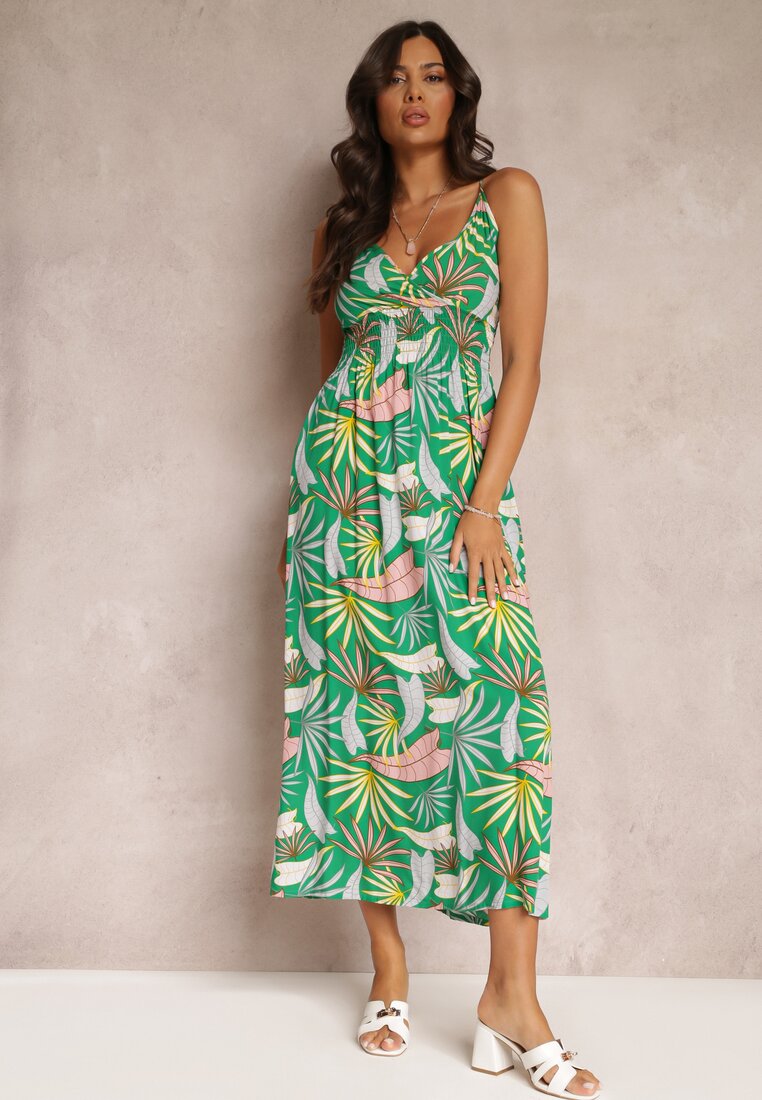 Rochie Verde Clos cu Bretele cu Elastic in Talie Laverni