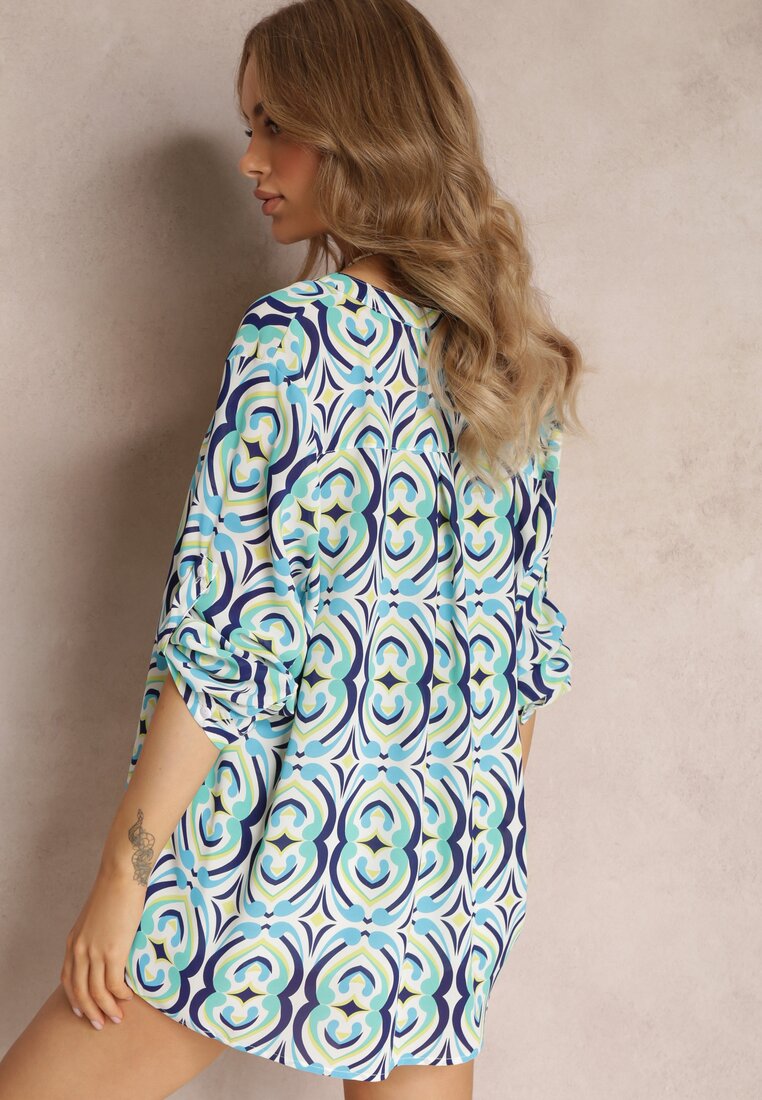 Niebiesko-Miętowa Bluzka w Fantazyjny Print Klothilde