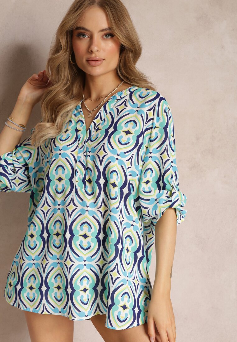 Niebiesko-Miętowa Bluzka w Fantazyjny Print Klothilde