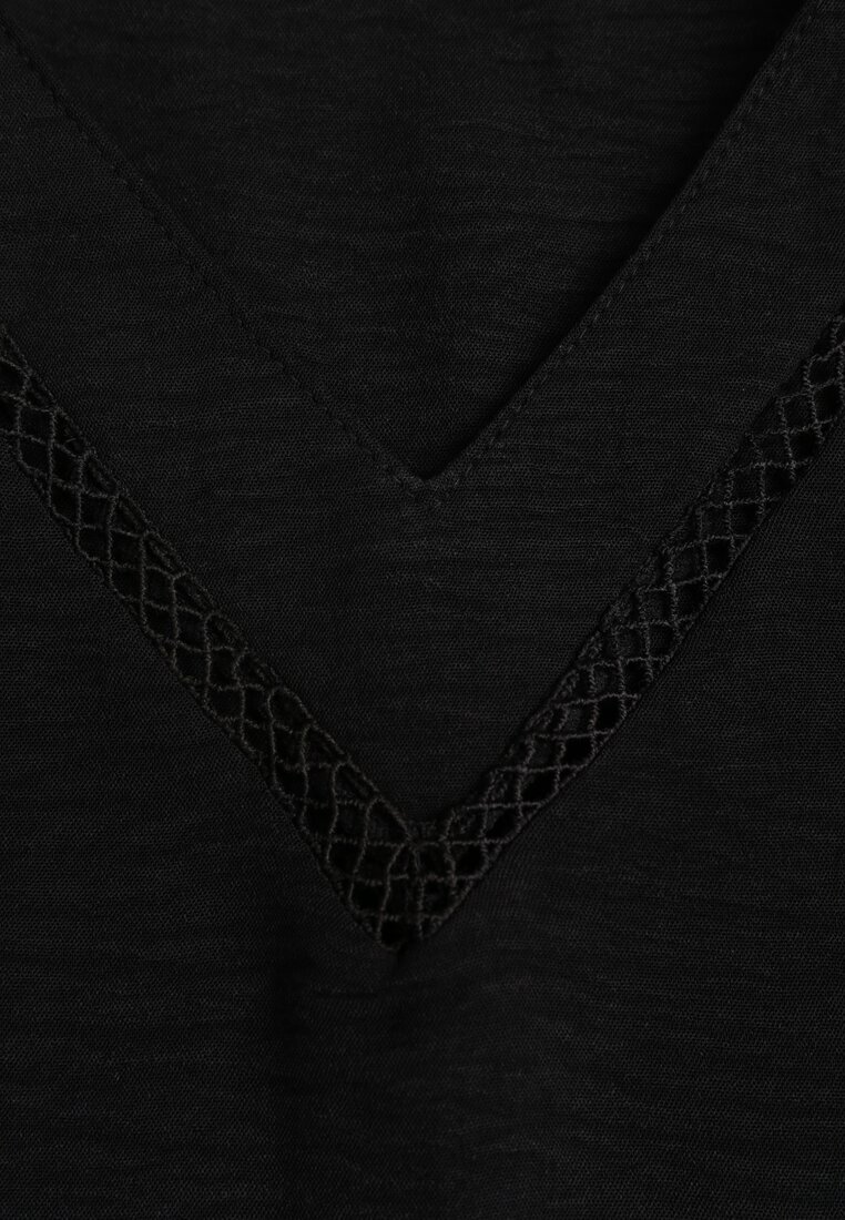 Bluză Neagră Extensibilă cu Mâneci Scurte și Benzi Ajurate Zaylor