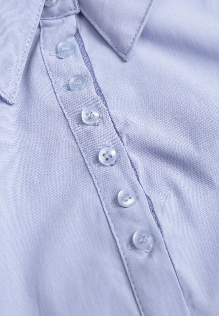 Cămașă Albastru Deschis Simplă cu Mâneci Scurte și Guler Hollitta