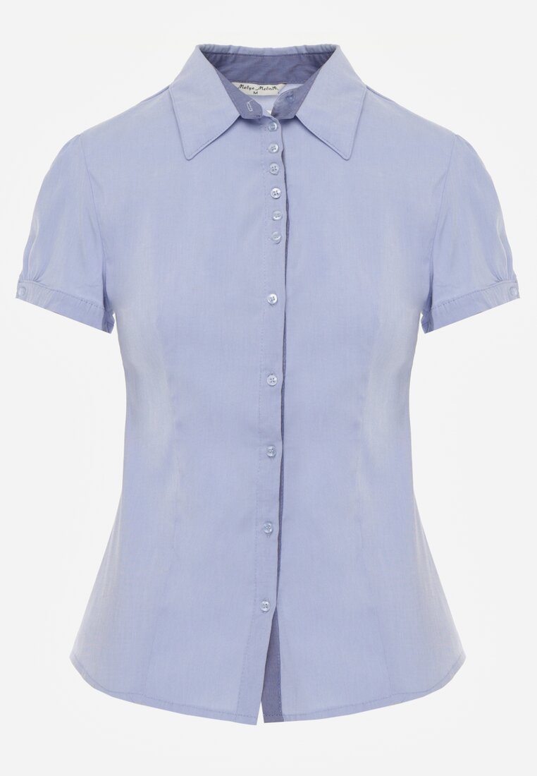 Jasnoniebieska Gładka Koszula z Krótkimi Rękawami i Kołnierzem Hollitta