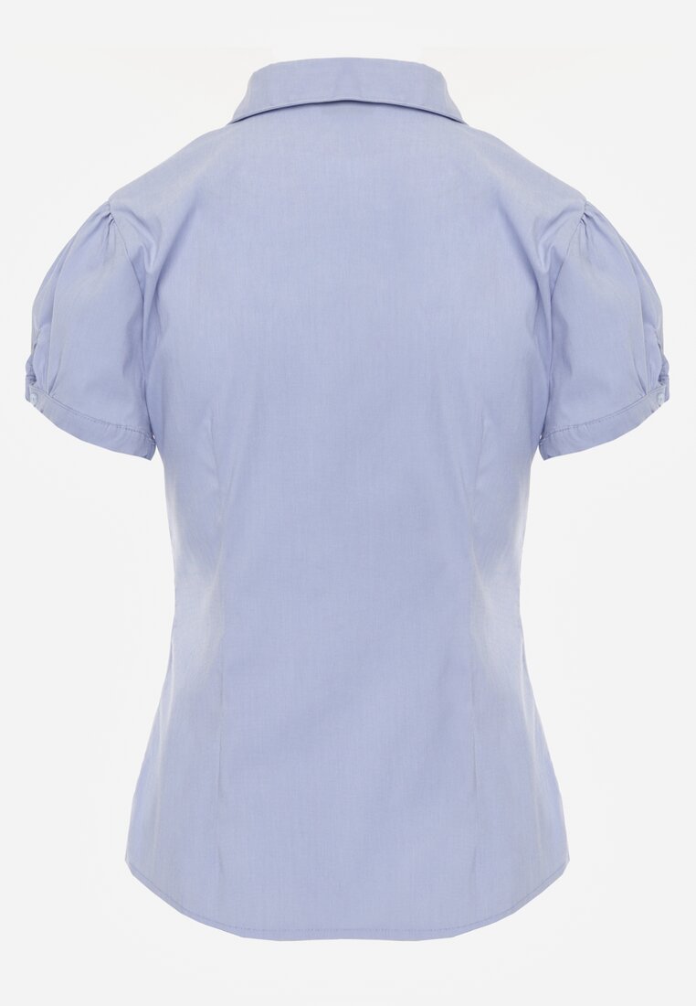 Jasnoniebieska Gładka Koszula z Krótkimi Rękawami i Kołnierzem Hollitta