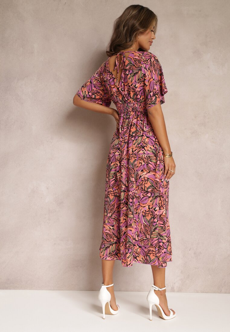 Fioletowo-Różowa Rozkloszowana Sukienka z Wiązaniem na Plecach Tabiola