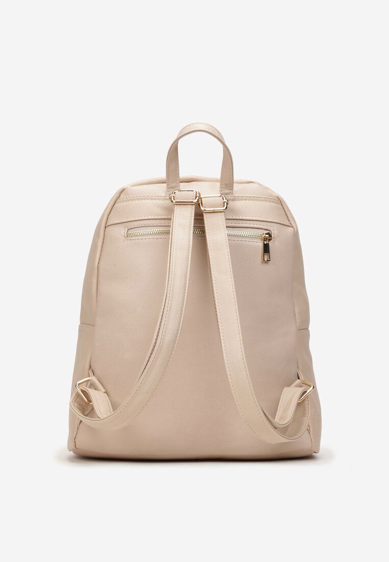 Rucsac Urban Bej Închis cu Fermoar Decorativ din Imitație de Piele Radia