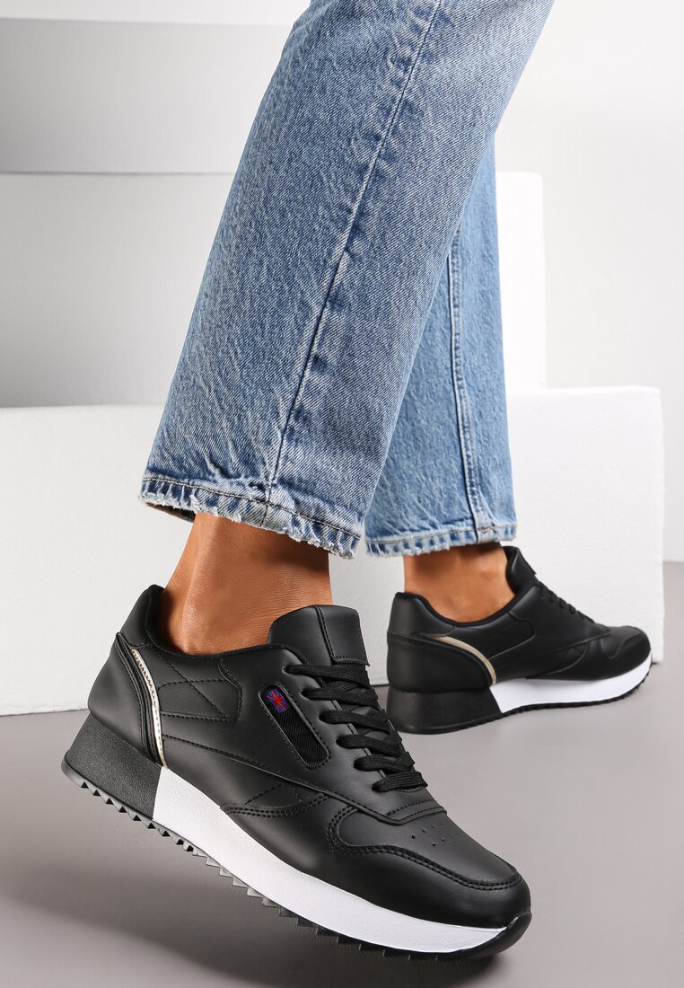 Sneakerși Negri până la Gleznă cu Talpă Groasă Caitlina