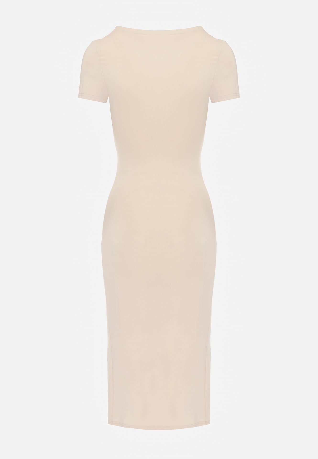 Rochie midi bej cu decolteu pătrat și drapaje Charloti